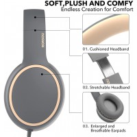 RORSOU R10 On-Ear Headphones with Microphone, Lightweight Folding Stereo Bass Headphones with 1.5M No-Tangle Cord, Portable Wired Headphones for Smartphone Tablet Computer MP3 / 4 (Black)