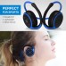 Small Bluetooth Headphones Wrap Around Head - Sports Wireless Headset with Built in Microphone and Crystal-Clear Sound, Foldable and Carried in The Purse, and 12-Hour Battery Life, Blue